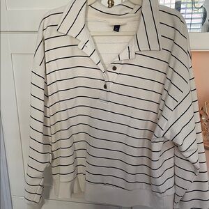Universal Thread Cream and Navy Striped Polo Sweatshirt